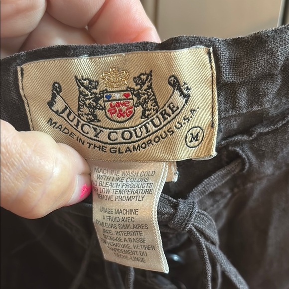Juicy Couture Black drawstring 100% linenWide-Leg Pants M - Picture 3 of 5